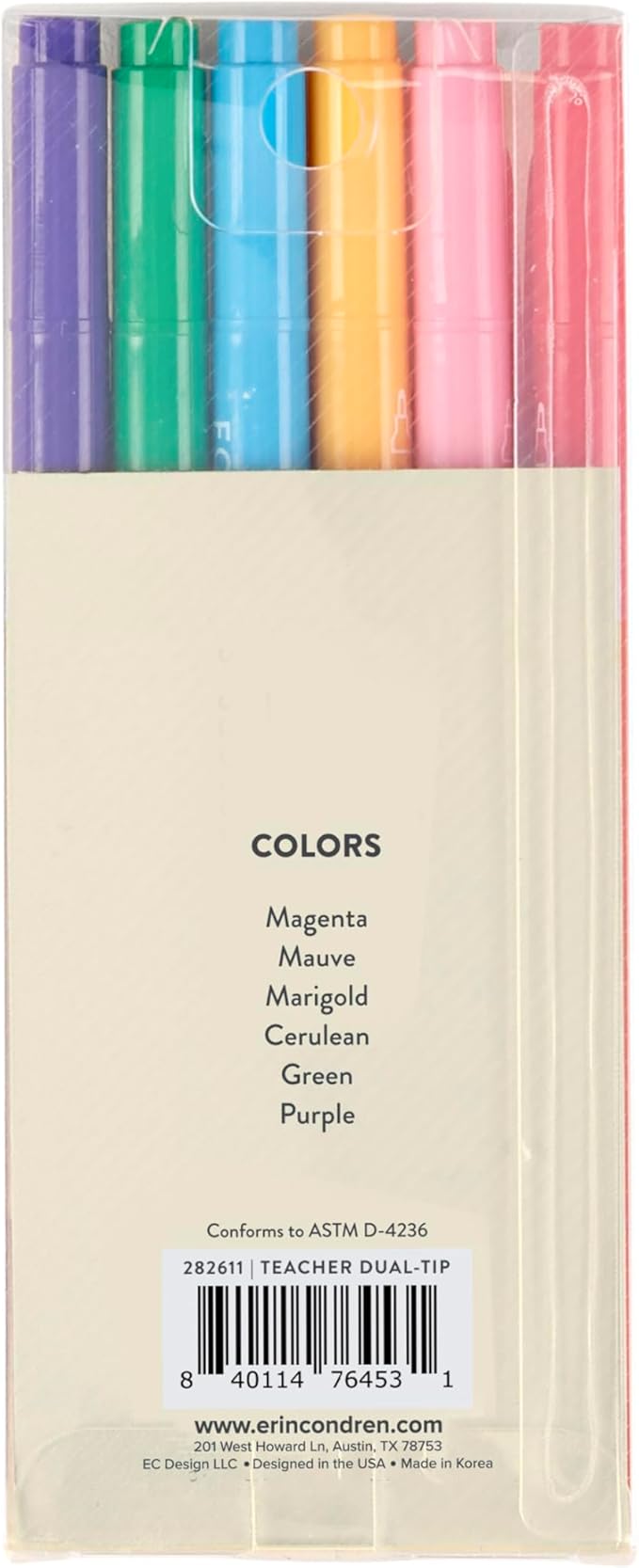 Erin Condren Dual Tip Markers, Colorful and Versatile Marker Set for Journals, Planners, and Note-Taking, Includes Fine Tip and Medium Tip, Teacher Motivational Quotes, Set of 6
