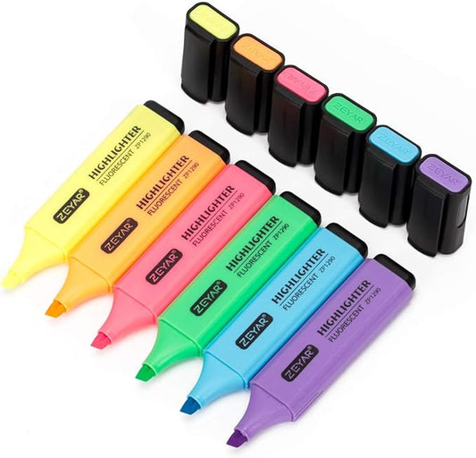 ZEYAR Highlighter, Chisel Tip Marker Pen, AP Certified, Assorted Colors, Water Based, Quick Dry (6 Candy Colors)