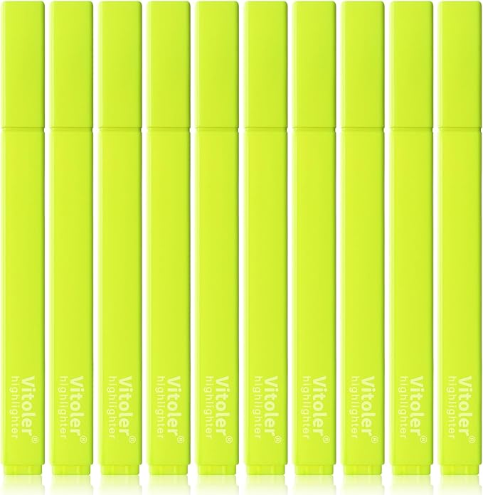 Vitoler Fluorescent Yellow Highlighters,10 Pack Bright Color Chisel tip Highlighters for Adults in the Home School Office