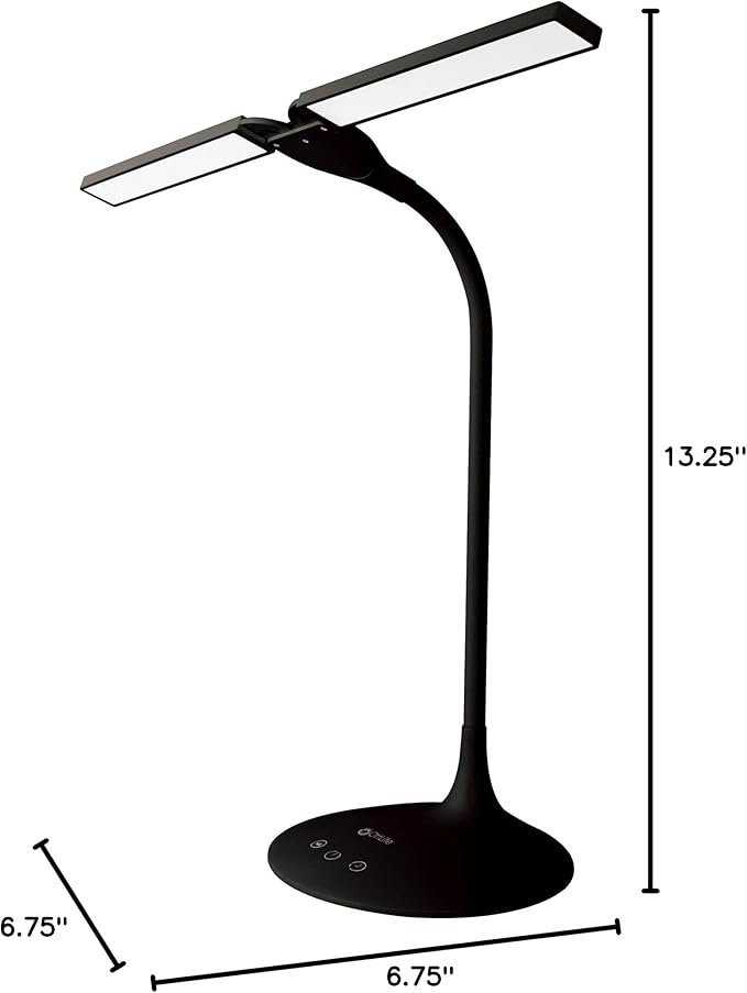 OttLite Pivot LED Desk Lamp – 3 Color Modes, 40-Minute Shut-Off Timer, Adjustable Neck, ClearSun LED, Touch Activated Controls, Gradual Dimmer, for Working, Crafting, Sewing, Studying (Black)