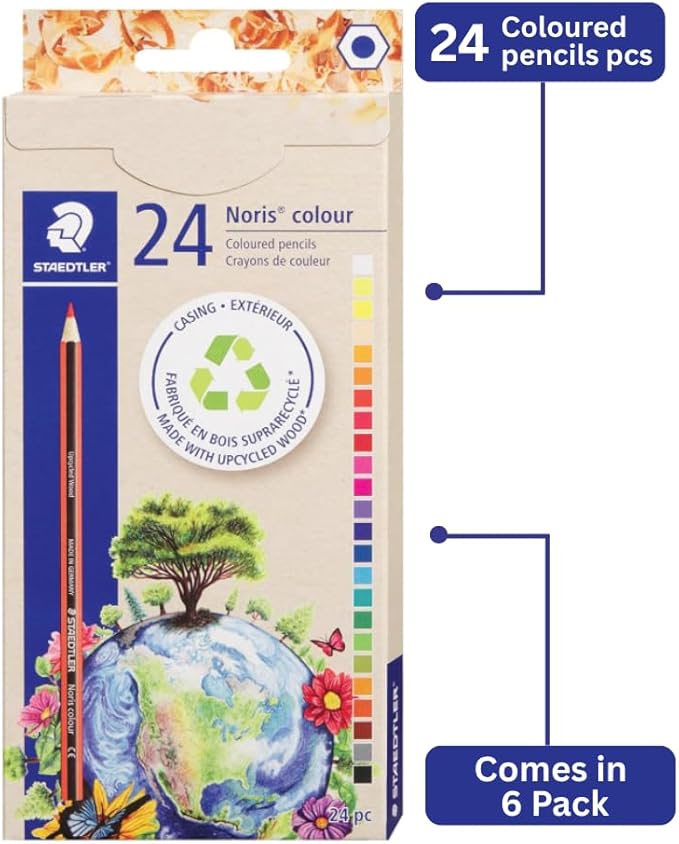 STAEDTLER Colored Pencils 6-Pack (6 sets of 24 pcs) for School Supplies - Break-Resistant Lead, Sustainably Made, Vibrant Colors for Artists & Students, 144 Count