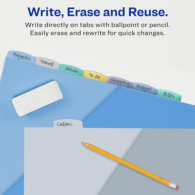 Avery Write & Erase Pocket Plastic Dividers for 3 Ring Binders, 8 Tab Sets, Multicolor, Works with Sheet Protectors, 3 Sets (31701)