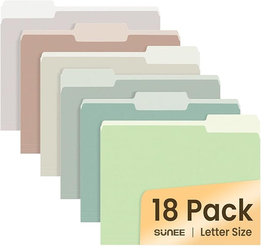 SUNEE File Folders, 18 Pack Manilla Folders 8.5 x 11, Colored File Folders Home Office School Supplies for Documents Files Paper, 6 Morandi Colors