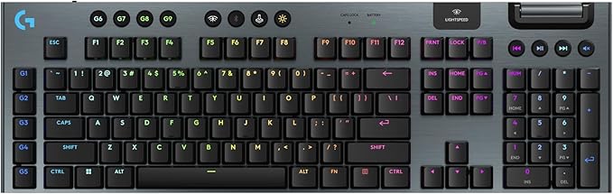 Logitech G915 X Lightspeed Low-Profile Wireless Gaming Keyboard, Double-Shot PBT Keycaps, Fully Programmable Keys, RGB Backlighting, Sleek Aluminum Finishing, GL Red Linear Switches - PC/Mac - Black