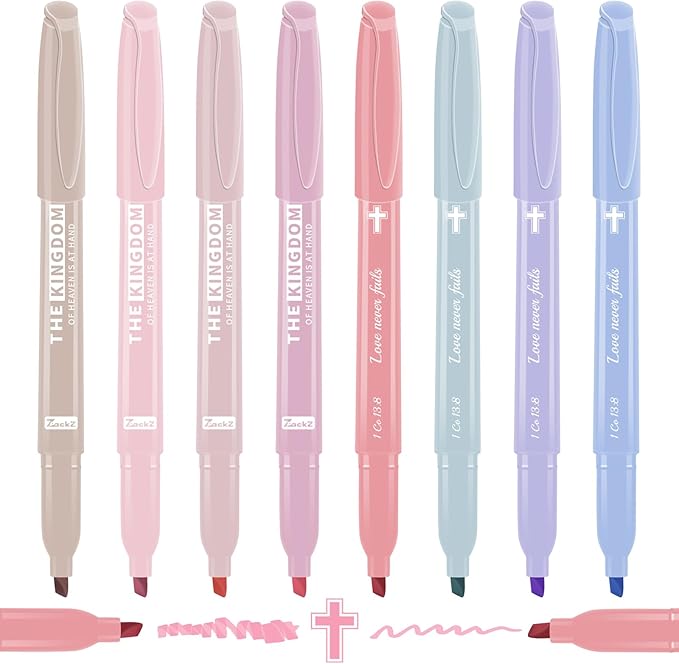 7-ackz Pastel Bible Highlighter Markers 8 Pack, Thin Bible with slight bleeding, Assorted Colors Dry Quickly for Study Journaling, Textbook Motivational Gift for Christians, Friends
