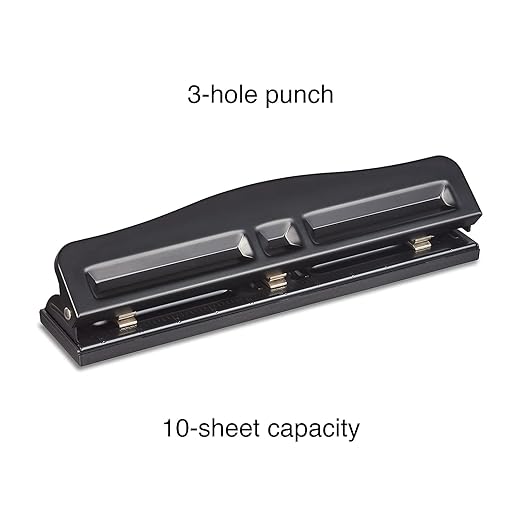 Staples Adjustable Hole Punch, 10‑Sheet Capacity, Black – Multi‑Use Paper Punch