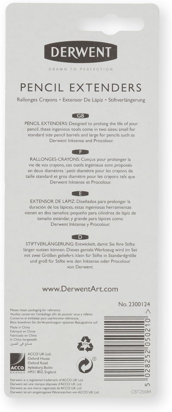 Derwent Pencil Extender Set, Silver and Black, for Pencils up to 8mm, (2300124)