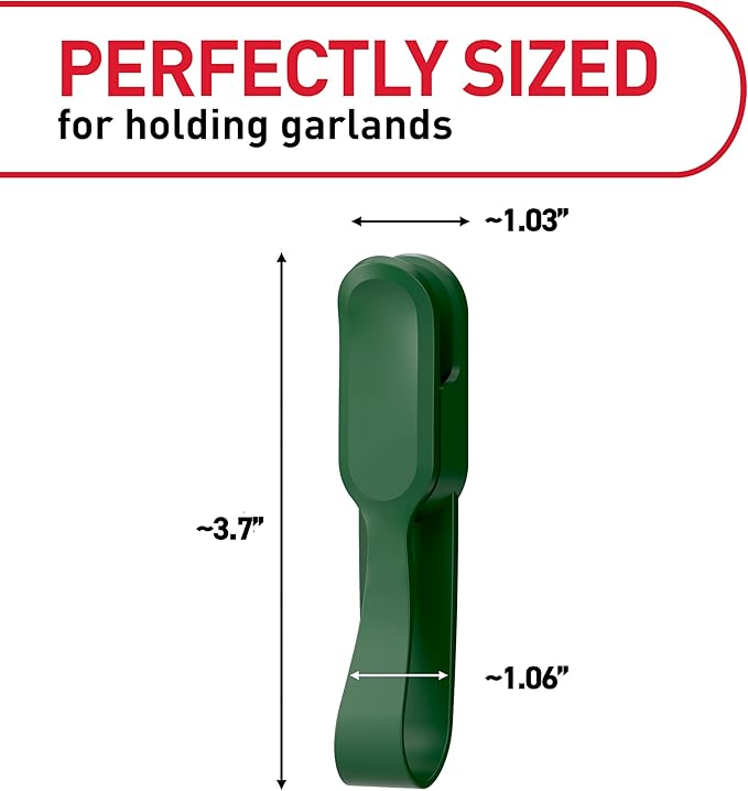 Command Garland Holder, Fireplace Mantle Garland Holder for Displaying Garlands, Wreaths, and Holiday Decor Without Leaving Damage, Holes, or Residue, Holds 2lbs, Green, 6 Pack
