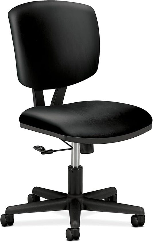 HON Volt Armless Chairs, Ergonomic Adjustable Center-Tilt Recline, Leather Back and Seat, Swivel Desk Chairs Ergonomic, Black