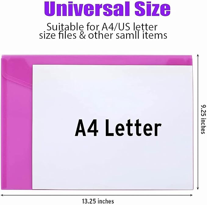 Sooez 12 Pack Plastic Envelopes File Folders, Plastic Folders with Pockets, Colored Folder for Documents Organizer Letter/A4 Size, Clear Filing Folders for Office School Paper Storage, 6 Colors