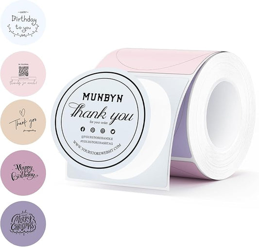 MUNBYN 2 Inch Round Thermal Labels, Color Thermal Sticker Labels for Canning, Baking, 150 Sheets/1 Roll