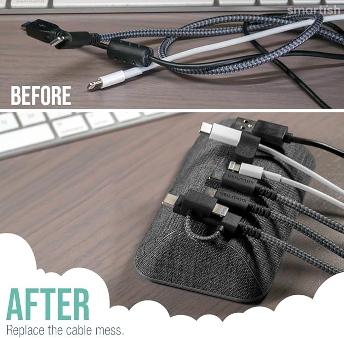 Smartish® Magnetic Cord Holder - Bigger Cable Wrangler Organizer with Magnet Clips for Charger Management on Desktop, Nightstand - Holds 6+ Cables - No. 2 Pencil Gray