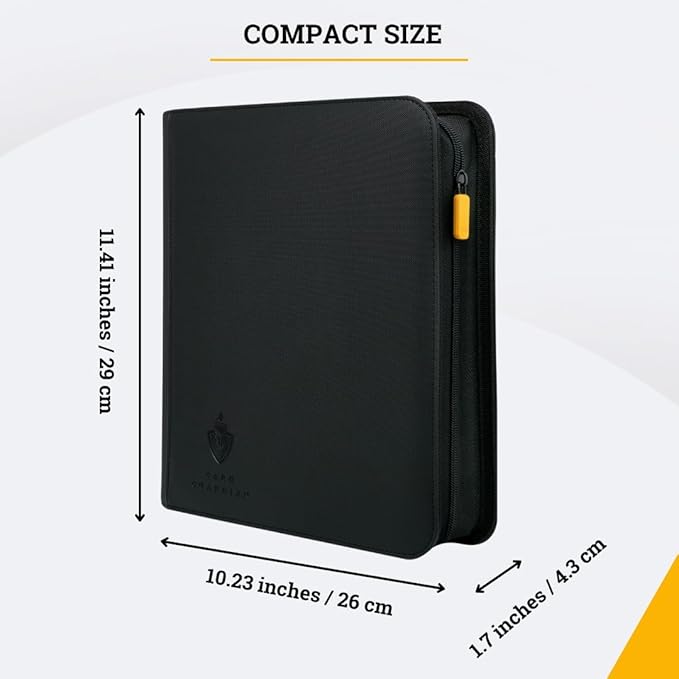 Card Guardian - Toploader binder 4 Pocket top loader binder with Zipper for 160 Cards - Side Loaded Pockets - Compatible with Sports and Trading Cards TCG (Black)