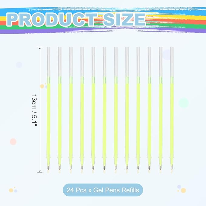 PATIKIL 0.5mm Gel Pens Refills, 24 Pack Glitter Gel Pens Sparkle Metallic Ink Fine Point Colored Refill Set for Adults Coloring Books Journaling Scrapbooking Art Drawing, Yellow