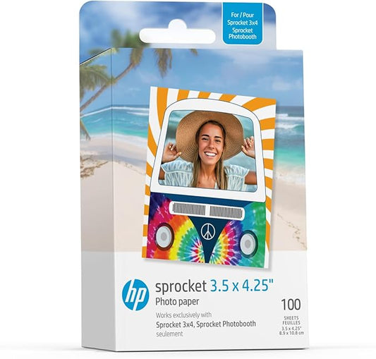 HP Sprocket 3.5 x 4.25” Zink Sticky-Backed Photo Paper (100 Pack) Compatible with HP Sprocket 3x4 Photobooth and Photo Printer
