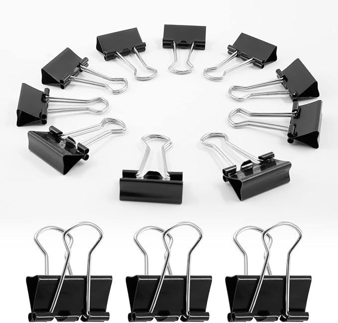 40 Pack Metal Paper Clips, Small, Medium & Large Size - 1 Inch/25mm - Black - Ideal for Office, School and Home