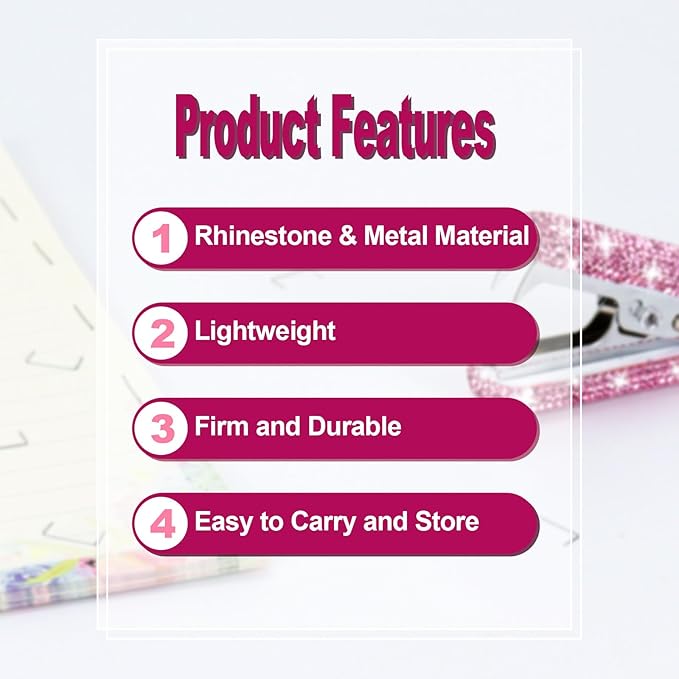 Multibey Arylic Staples Remover, Rhinestone Handmade Crystal Staple Removal Tool Staple Puller Metal Jaws Stationery, Dazzling Bling Office Desk Accessory for Office School and Home (Shiny Pink)