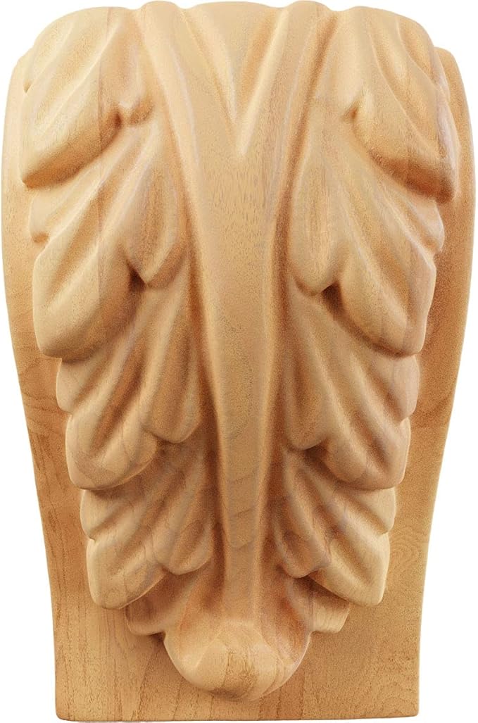 Ekena Millwork CORW01X01X03BARO Mini Acanthus Leaf Block Wood Corbels, 1 3/4"W x 1 1/2"D x 3"H, Red Oak