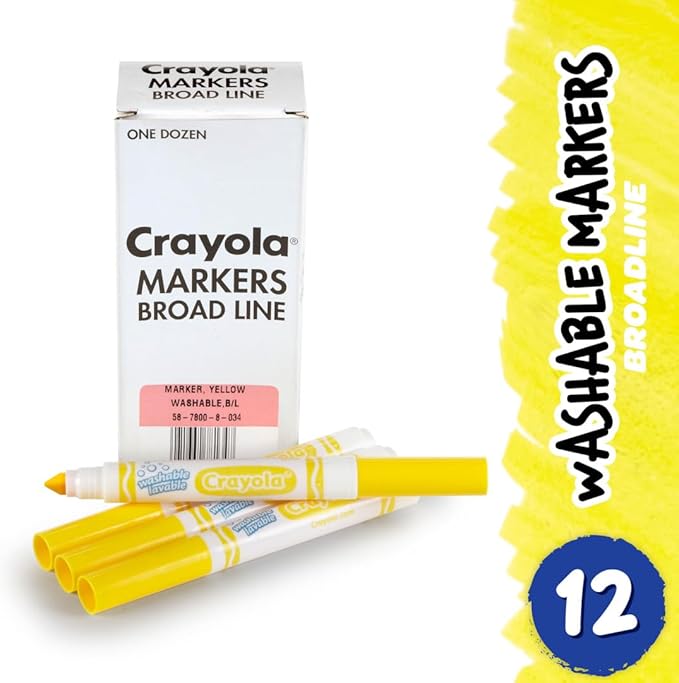 Crayola® Washable Broad Line Markers, Yellow, Pack of 12 Markers