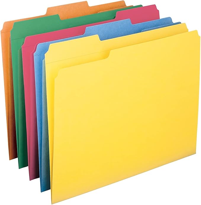 Smead File Folder, Reinforced 1/3-Cut Tab, Letter Size, Assorted Colors, 100 per Box (11993)