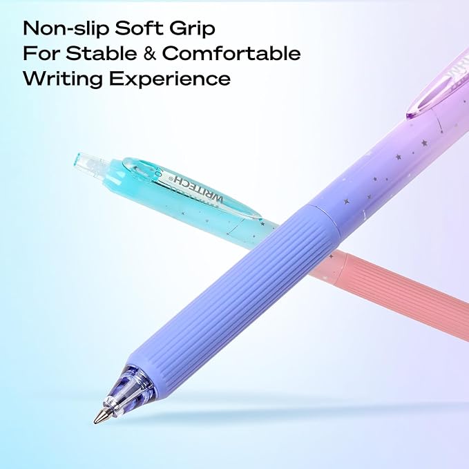WRITECH Gel Pens Fine Point: Nebula Pen Set 0.7mm Black Ink Retractable 6ct Smooth Writing with Aesthetic Gradient Color Barrel for Journaling Note Taking Silent Click No Smear