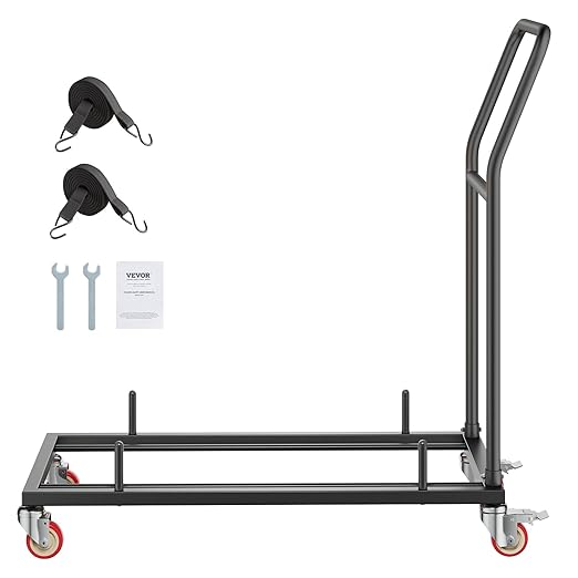 VEVOR Folding Chair Rack, 300 LBS Capacity, L-Shape Horizontal Placement Chair Cart for 25 Chairs, Heavy-Duty Metal Chair Storage Dolly with Rubber Wheels and Holders, Large Chair Holder, Matte Black