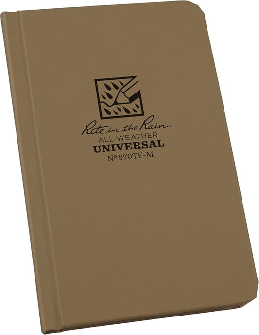 Rite in the Rain Weatherproof Hard Cover Notebook, 4.25" x 6.75", Tan Cover, Universal Pattern (No. 970TF-M)