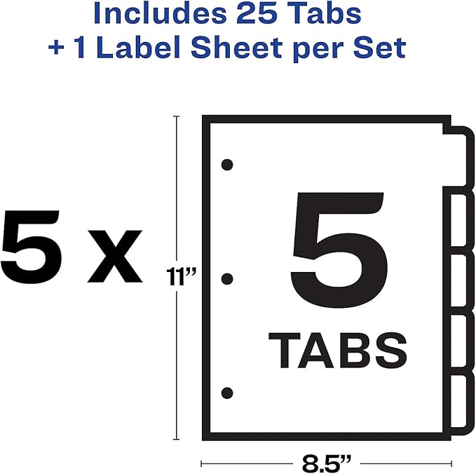 Print and Apply Index Maker Clear Label Dividers, 5-Tab, White Tabs, 11 x 8.5, White, 5 Sets