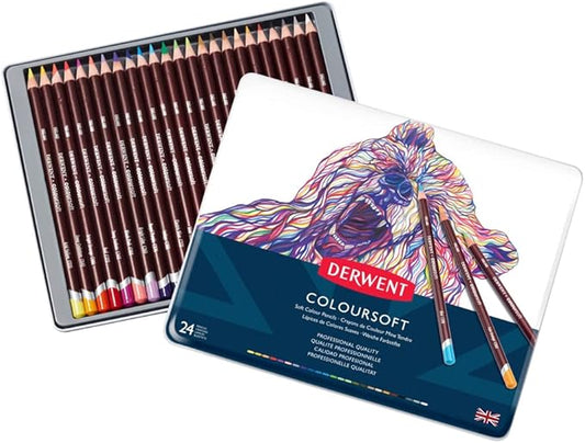 Derwent Colorsoft Pencils, 4mm Core, Metal Tin, 24 Count (0701027)