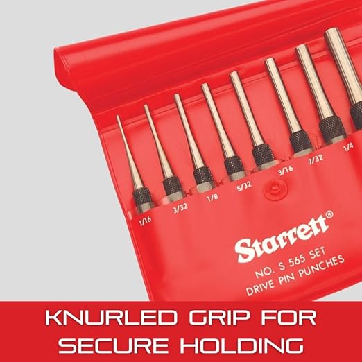 Starrett Drive Pin Punch with Knurled Grip for Driving Pins Into or Out of a Workpiece - Hardened and Tempered Steel, 4" Length, 7/32" Punch Diameter - 565F