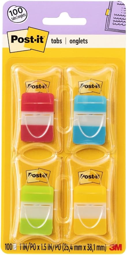 Post-it Tabs, 1 in Solid, Asst Colors, 25/Color, 25/Dispenser, 4 Dispenser/Pack (686-RALY) (24 Pack)