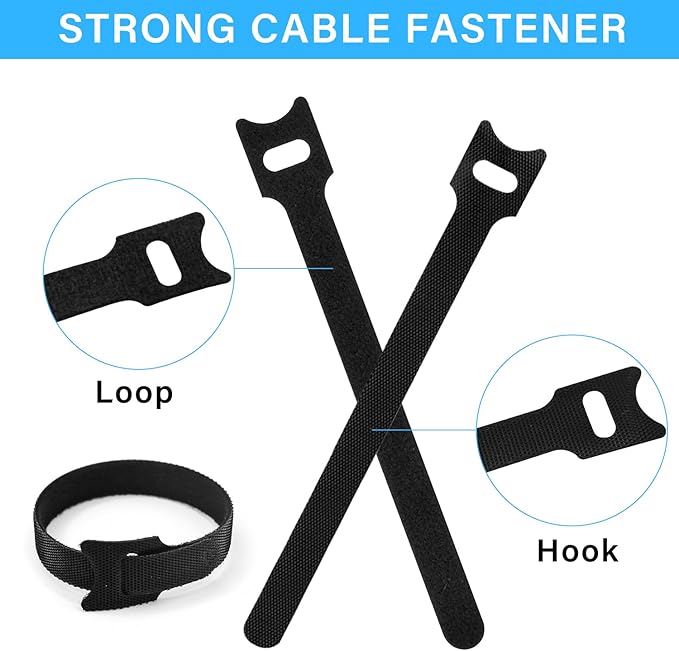 100pcs Reusable Cable Ties - Hook and Loop Cable Straps for Wire Management - Adjustable Cord Organizer & Wire Ties for Electronics, Home, Office & Desk - 4 Sizes (8/6/5/4 Inch)