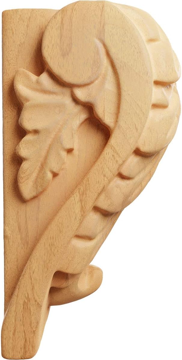Ekena Millwork CORW01X01X03BARO Mini Acanthus Leaf Block Wood Corbels, 1 3/4"W x 1 1/2"D x 3"H, Red Oak