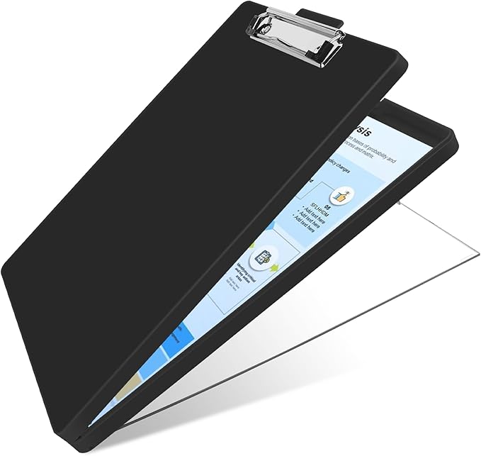 SFLHHDM Clipboard with Storage,Heavy Duty Clip Boards 8.5x11 with 2 Storage Case,Clear Visible Panel Storage Clipboards,Side Opening Nursing Clipboard Folder for Office Supplies-Inky-Black