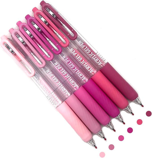 6 Pcs Acrylic Gel Pens 0.7mm Quick Dry Colorful Fine Point Smooth Writing Ballpoint for Adult Coloring, Black Paper, Drawing, Journaling, Note Taking, Sweet Pink