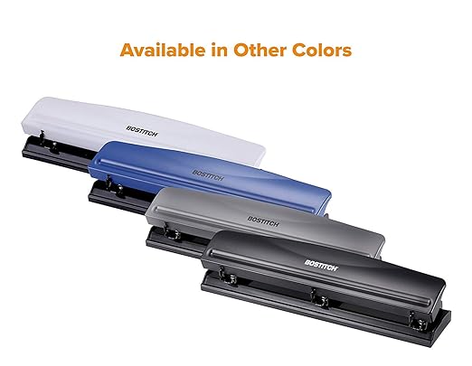 Bostitch Office Premium 3 Hole Punch, 12 Sheet Capacity, Metal, Rubber Base, Easy-Clean Tray, White (KT-HP12-WHITE)