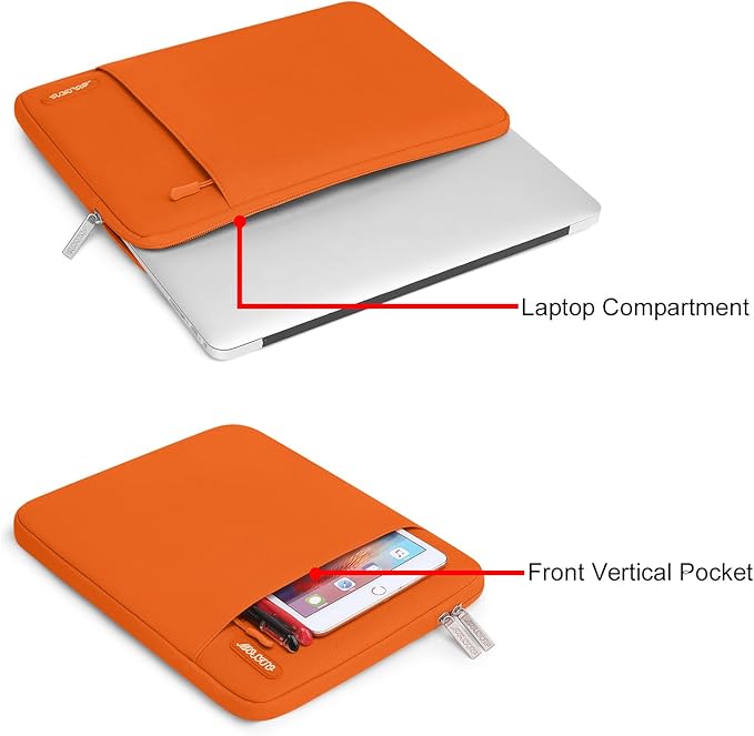 MOSISO Laptop Case 13.3 inch, 13-13.3 inch Laptop Sleeve Compatible with MacBook Air/Pro 13/Pro 14 M5 M4 M3 M2 M1, HP Dell ASUS Lenovo,Polyester Vertical Computer Sleeve Bag with Pocket, Orange