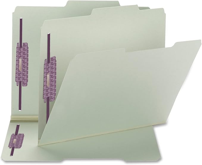 Smead Pressboard Fastener File Folder with SafeSHIELD Fasteners, 2 Fasteners, 2/5-Cut Tab Right of Center Position, 2" Expansion, Guide Height, Letter Size, Gray/Green, 25 per Box (14982)