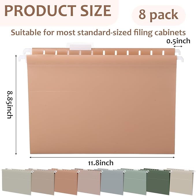 gisgfim 8pack Poly Plastic Hanging File Folders Letter Size 11.8 x 8.85 Inches File Folders Filing Cabinet Organizer Ideal for Home and Office Organization and Papers Classification Morandi Colors