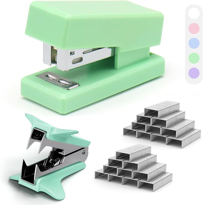 Green Mini Stapler with Staples, Portable Office Supplies Set with Small Stapler, Staple Remover and 2,000 Staples, Cute Mini Stapler for Desk, School, Office & Home Desk Essentials