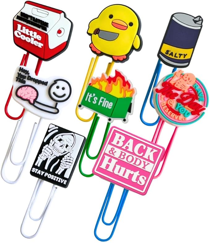 9PC Fun Paperclips Funny Paper Clips Binder Bookmarks Holder Cute Cool Cute Decorative Weird Kawaii Novelty Colorful Unique Office Supply Work Supplies for Adults Teachers Coworkers Accessories Gifts
