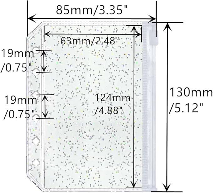 10pcs A7 Cash Stuffing Envelopes Zipper Binder Pockets Clear Glitter PVC 6 Hole Zip Sleeves Loose Leaf Pouches for 6 Ring Binder Planner (A7 3.35" x 5.12")