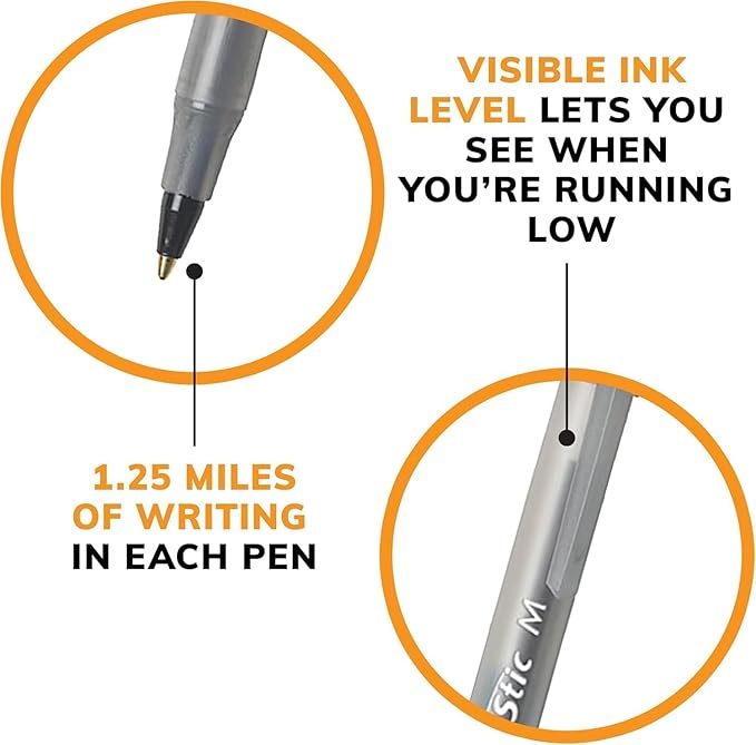 BIC Round Stic Xtra Life Pens, Medium Point 1.0 mm, 30 Black & 30 Blue Ink Pens, Pack of 60