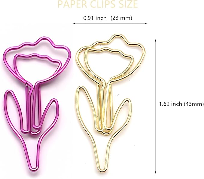 48 Pcs Metal Paper Clips Set - Multicolored Rose-Shaped Cute Paperclips for School and Office File Organization, Suitable for Party and Wedding Decor (ROSEFLOWER)