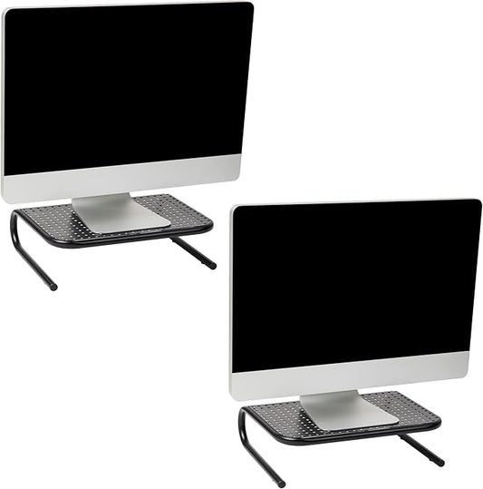 Mind Reader Monitor Stand, Ventilated Laptop Riser, Desktop Organizer, Metal, 14.5"L x 11.25"W x 4.25"H, Set of 2, Black