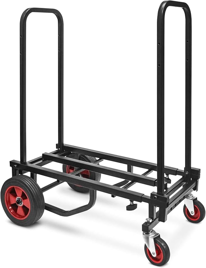 Pyle Compact Folding Adjustable Equipment Dolly - Heavy Duty 8-in-1 Convertible Cart Hand Truck/Dolly/Platform Cart with R-Trac Wheels - Expandable Up to 27.52'' to 44.25'' - 300 LBS MAX LOAD CAPACITY
