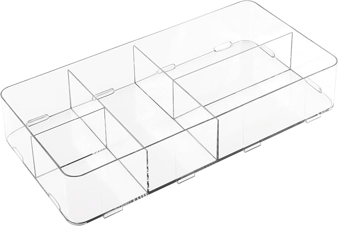iDesign Interlocking 5-Section Drawer Organizer for Kitchen, Bathroom or Desk, Set of 2, Clear