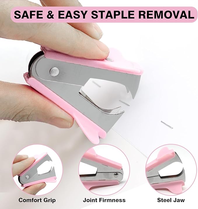 Metal Heavy Duty Stapler, 50 Sheet Capacity Stapler with 2000 Staples and Staple Remover, No Jam, Non-Slip Stapler for Desk, Pink Office Supplies for Teacher, Office Clerks