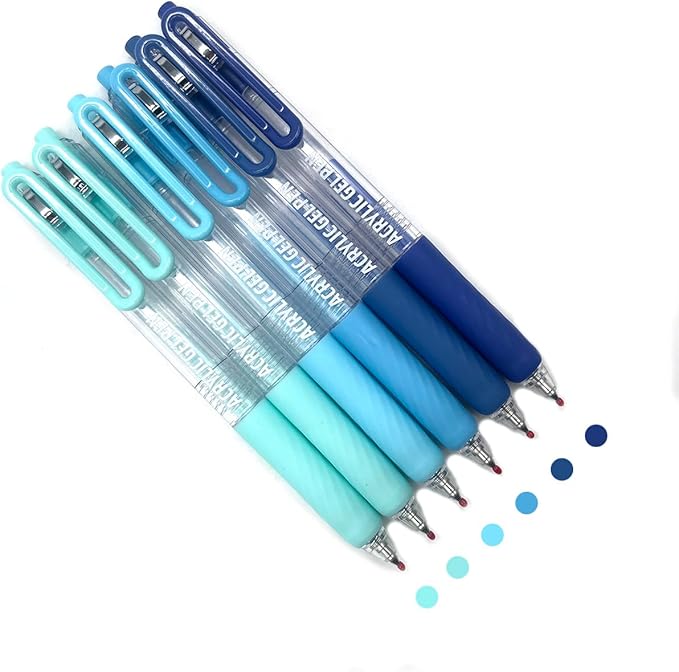 6 Colors Acrylic Gel Pens for Coloring, 0.7mm Fine Tip for Adult Coloring, Black Paper, Drawing, Journaling, Note Taking, Sea Salt Blue