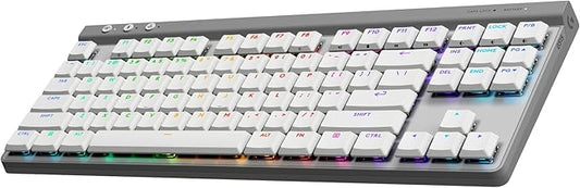Logitech G515 Lightspeed TKL Low Profile Wireless Gaming Keyboard, LIGHTSYNC RGB, Thin Tenkeyless Design, PBT Keycaps, Tactile (Brown) Mechanical Switches - White (Renewed)